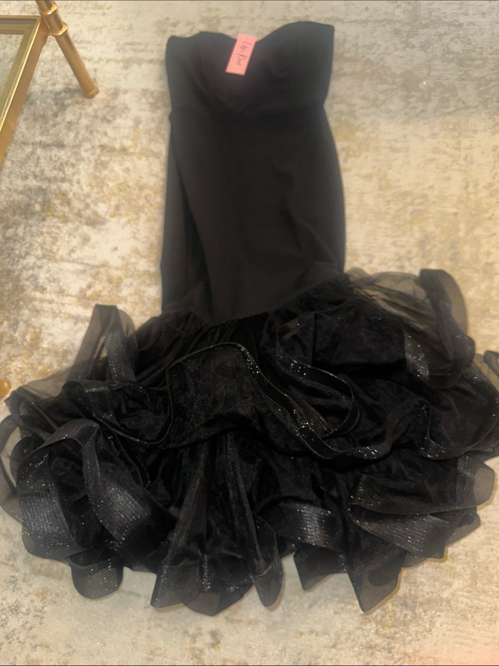 Strapless Black Ruffle-Hem Mermaid Midi Dress - Picture 4 of 5